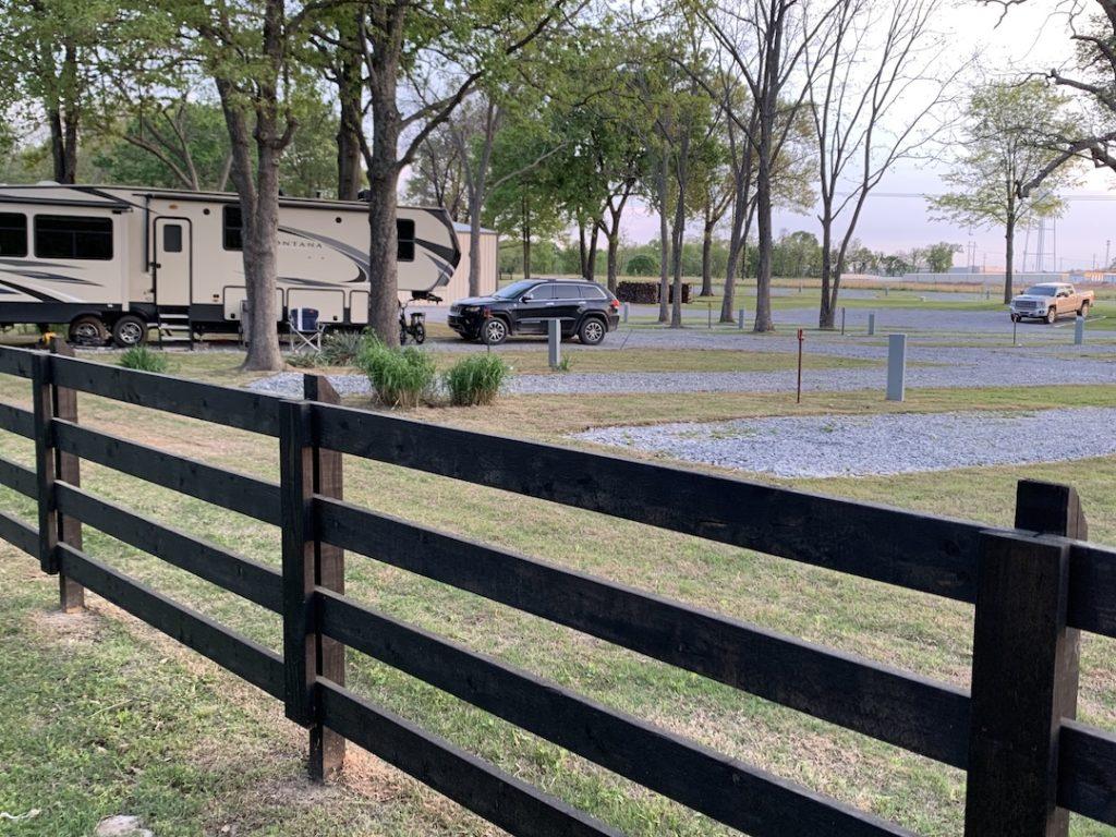RV sites with full hookups surrounded by mature trees at The Park on Whiskey Road, Grand Lake, Oklahoma